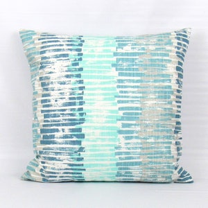 Aqua Pillow Cover, Aqua Stripe Pillow, Aqua Throw Pillow, Aqua Cushion Cover, Seafoam Pillow, Made To Order, Invisible Zipper Pillow