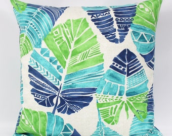 Tropical Outdoor Pillow Cover, Palm Tree Outdoor Pillow Cover, Outdoor Decor, Blue Green Teal Pillow, Patio, Porch, Coastal, Zipper