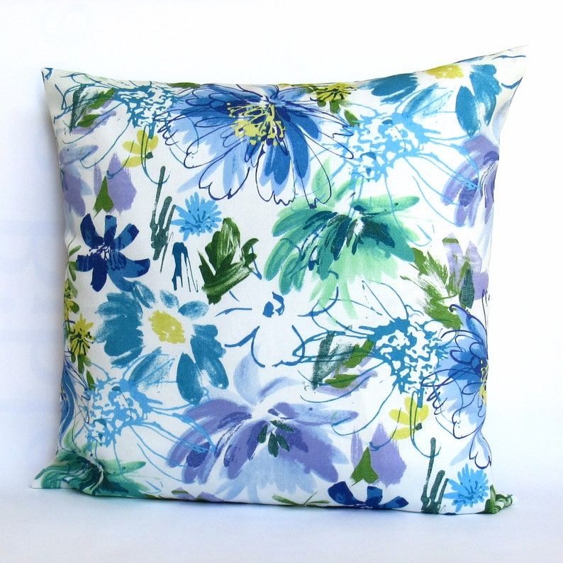 Blue Floral Throw Pillow Cover Blue Pillow Cover Blue Purple Etsy