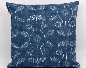 Navy Denim Blue Throw Pillow Cover, Navy Blue Floral Pillow Cover, Navy Pillow Cover, Navy Couch Pillow, Navy Cushion Cover, Zipper