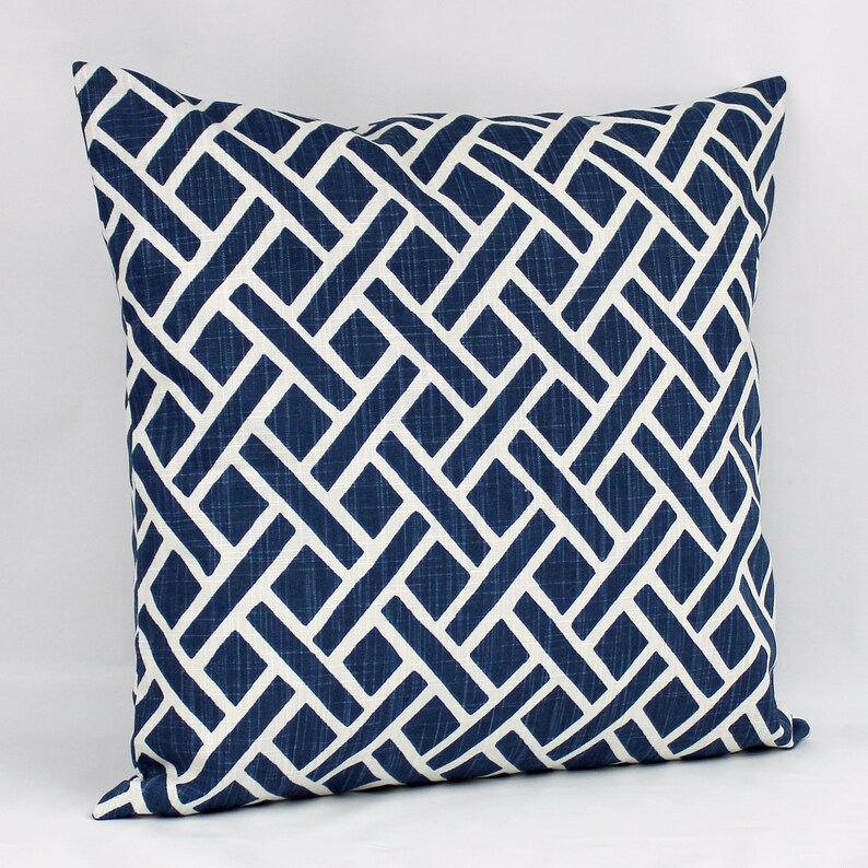 Navy Blue Throw Pillow Cover Navy Lattice Pillow Cover Navy Etsy