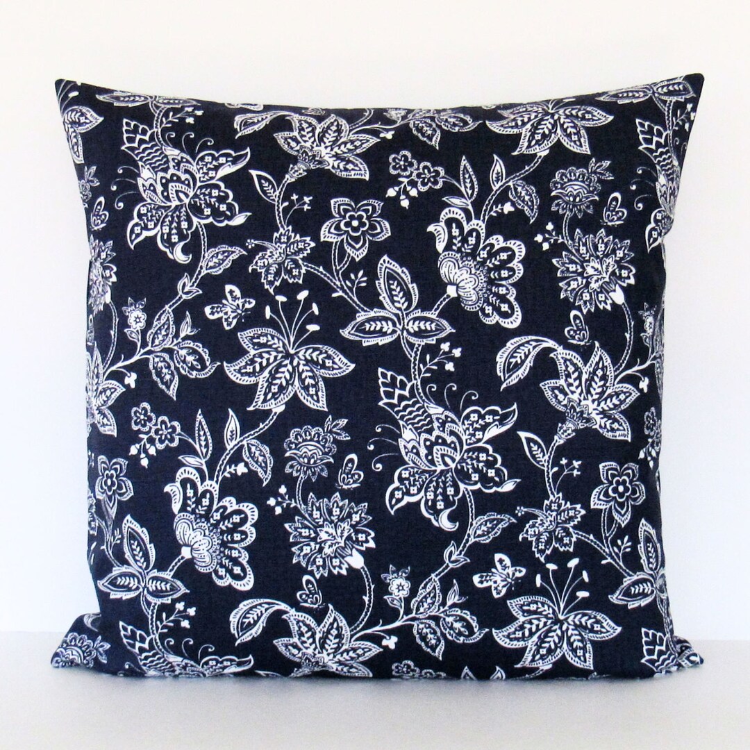 Navy Pillow Cover, Navy Floral Pillow, Navy Blue Pillow, Navy Blue