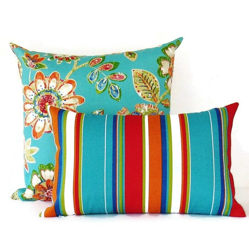 Outdoor Stripe Pillow Cover Decorative Throw Accent Teal Red Etsy