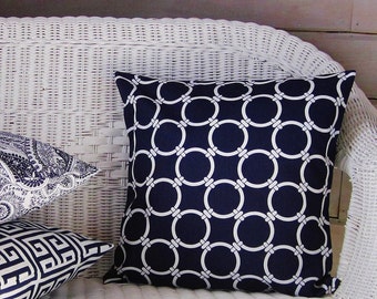 Navy Pillow Cover Nautical Circles Decorative Throw Accent Sofa Toss Couch Lumbar 16x16 18x18 20x20 22x22 Indigo White Zipper