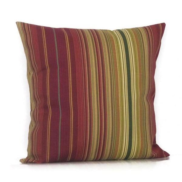 Outdoor Stripe Pillow Cover Decorative Throw Accent Burgundy Marsala Red Gold Olive 16x16 18x18 12x16 12x18 Lumbar Accent Sunroom Zipper