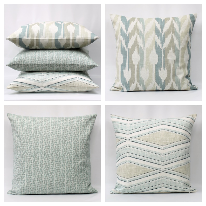 Aqua Throw Pillow Cover Aqua Stripe Pillow Neutral Pillow Etsy