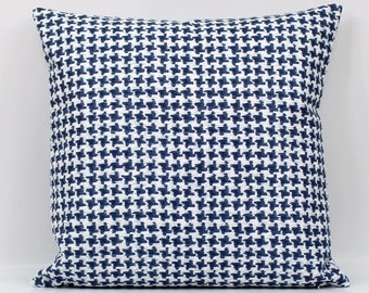 Copertura per cuscino bianco blu scuro, copertura per cuscino blu navy, copertura per cuscino blu scuro, cuscino da tiro blu scuro, cuscino pied de poule blu scuro, geometrico, cerniera