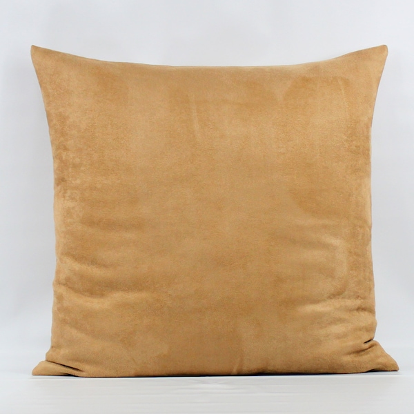 Brown Suede Pillow Cover, Golden Brown Pillow, Camel Suede Pillow, Gold Faux Suede Pillow, Brown Pillow, Gold Pillow, Brown Lumbar, Zipper