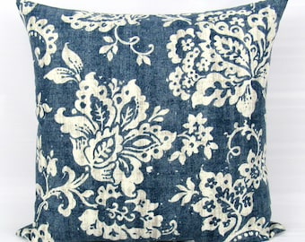 Navy Floral Pillow Cover, Blue Throw Pillow, Navy Blue Pillow, Navy Decorative Pillow, Navy White Pillow, Lumbar Pillow, Zipper