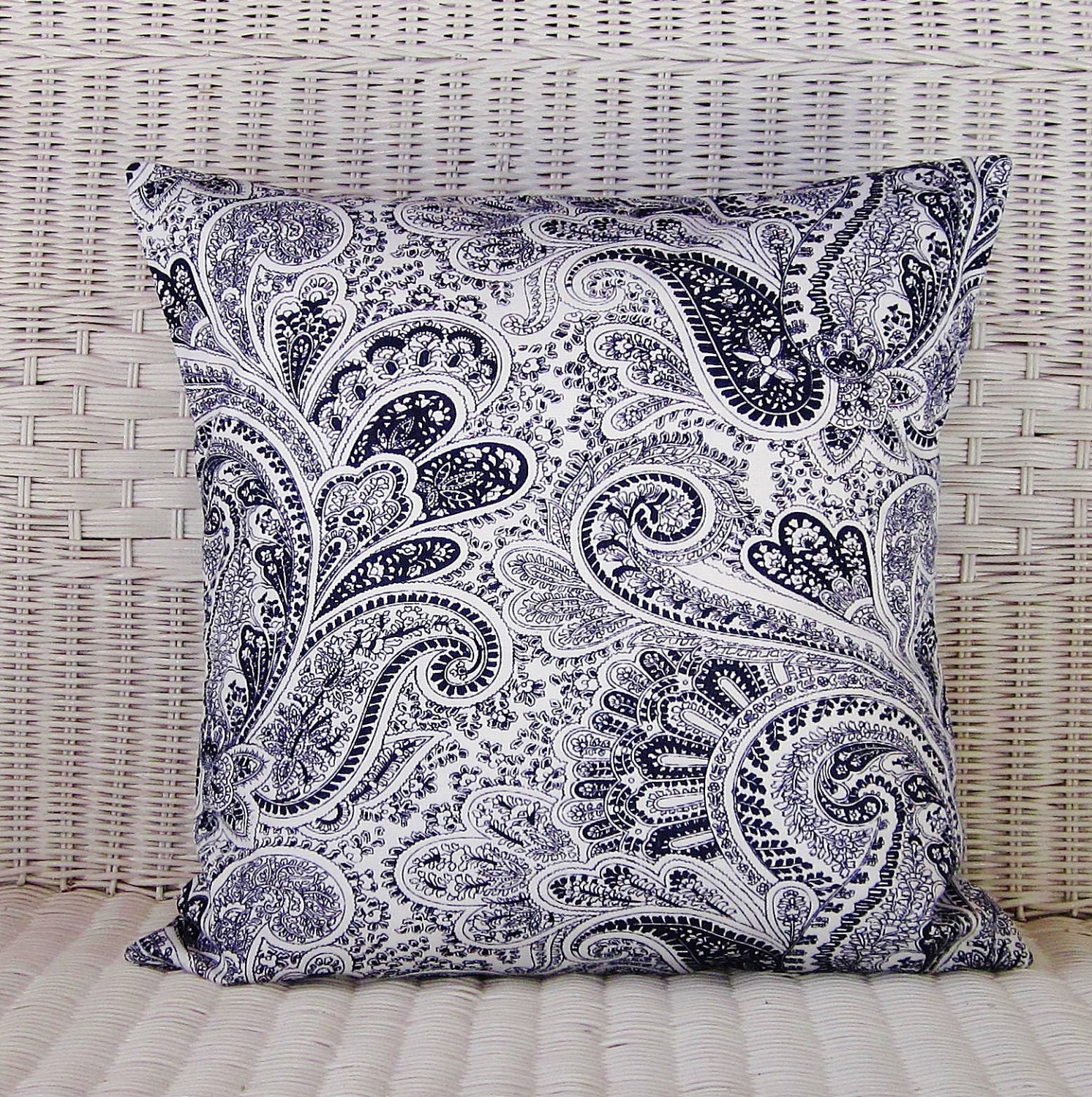 Navy Paisley Throw Pillow Cover Decorative Toss Accent Sofa Etsy
