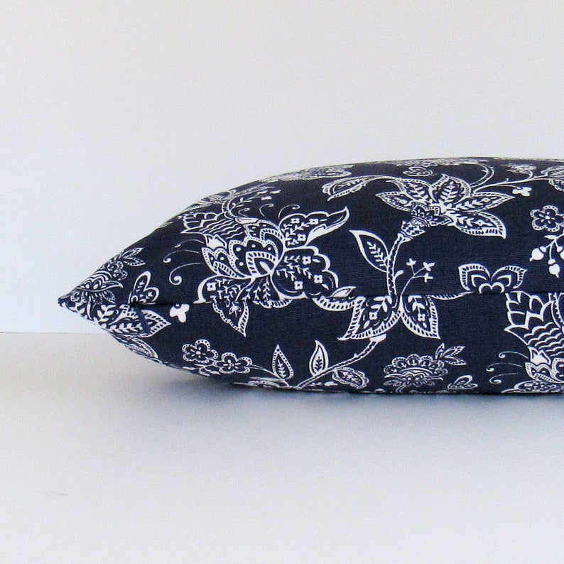 Navy Pillow Cover Navy Floral Pillow Navy Blue Pillow Navy Etsy