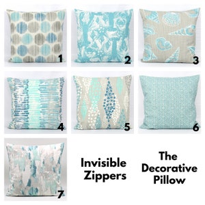 Aqua Teal Pillow Cover, Coastal Pillow, Beach House, Aqua Pillow, Teal Pillows, Nautical Pillow, Coordinating Pillows, Cushion Cover, Zipper