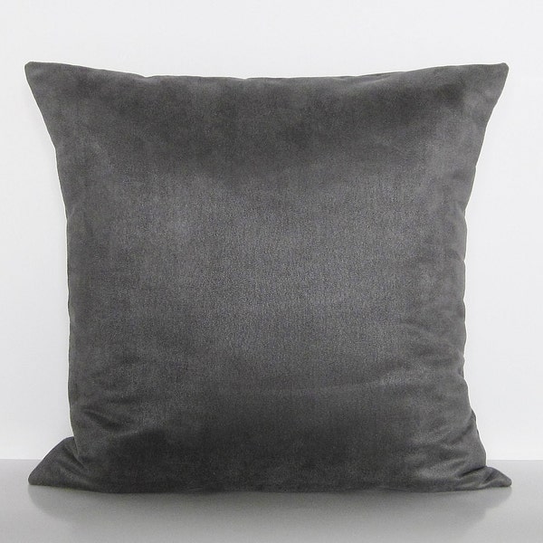 Gray Suede Throw Pillow Cover, Gray Suede Pillow, Gray Throw Pillow, Gray Cushion Cover, Gray Accent Pillow, Gray Lumbar Pillow, Zipper