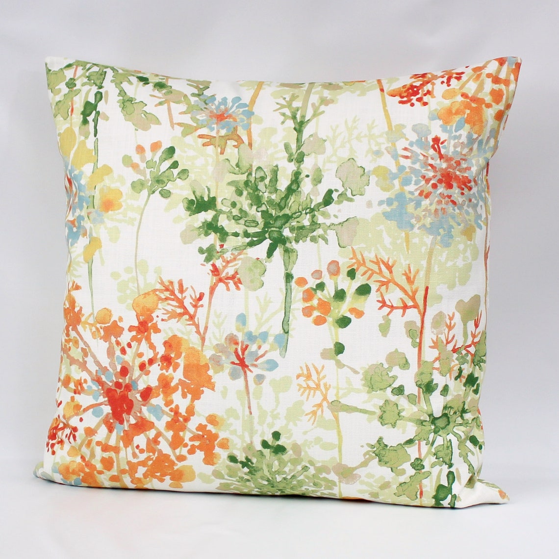 Orange Green Floral Throw Pillow Cover Orange Floral Pillow Etsy