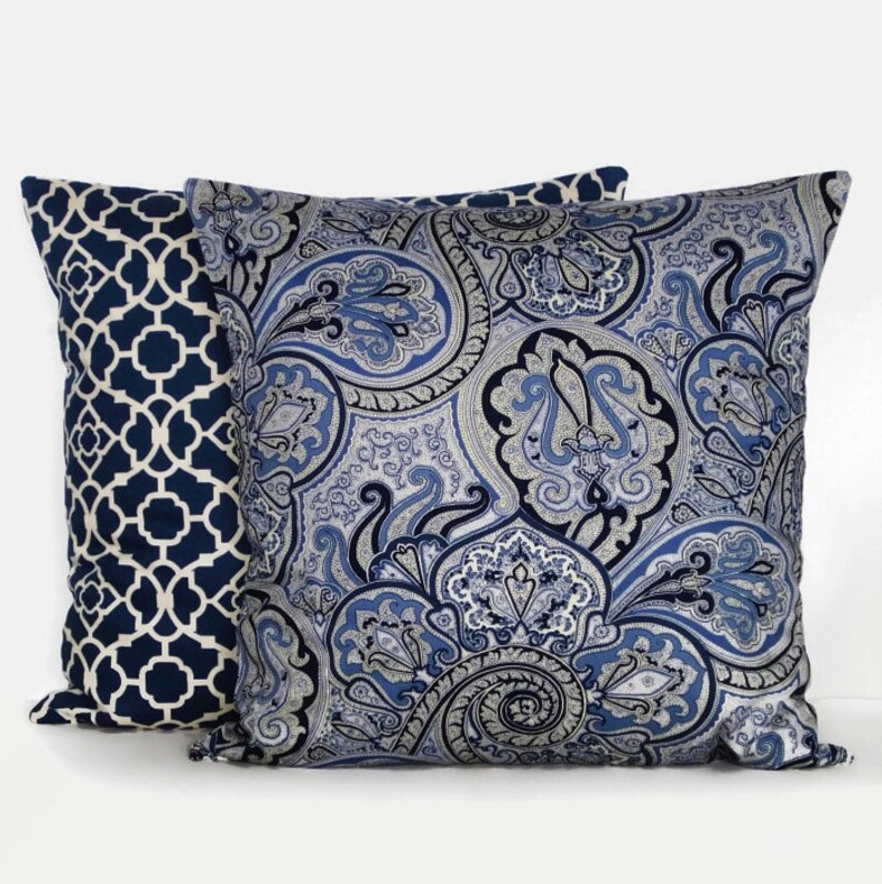 Navy Pillow Cover Navy Blue Pillow Cover Navy Lattice Etsy