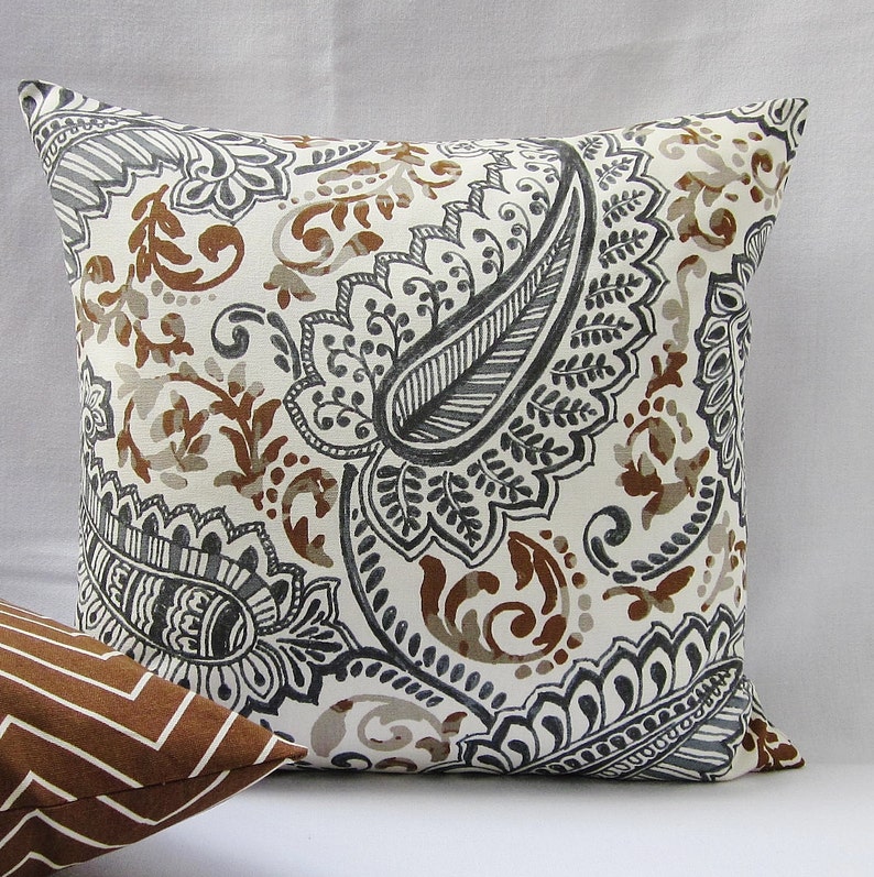 Brown Paisley Pillow Brown Pillow Cover Brown Graythrow Etsy