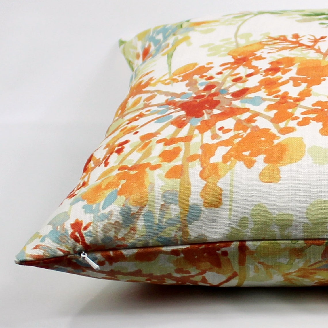 Orange Green Floral Throw Pillow Cover Orange Floral Pillow Etsy