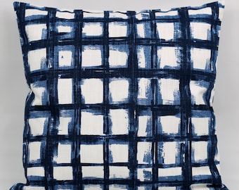 Navy Blau Weiß Kissenbezug, Navy karierter Kissenbezug, Navy Blau Kissenbezug, Navy Kissenbezug, Lendenkissen, Geometrisch, Reißverschluss