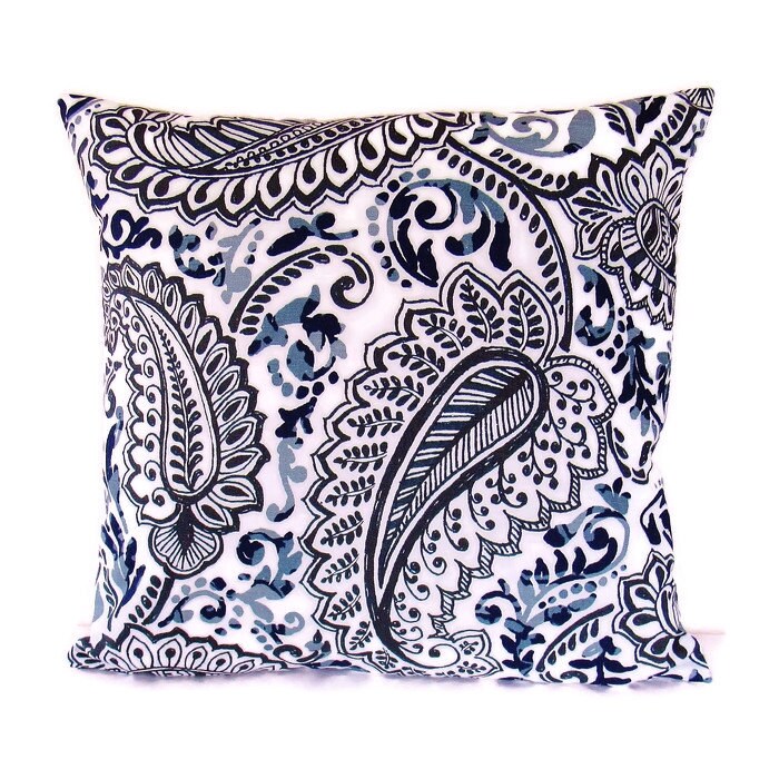 Navy Blue Gray Paisley Pillow Cover White Decorative Throw Etsy