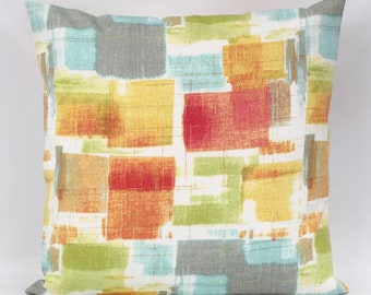 Capa de almofada decorativa laranja para exterior, capa de almofada multicolorida para exterior, estampa abstrata, zíper invisível, pronta entrega, 45x45 cm