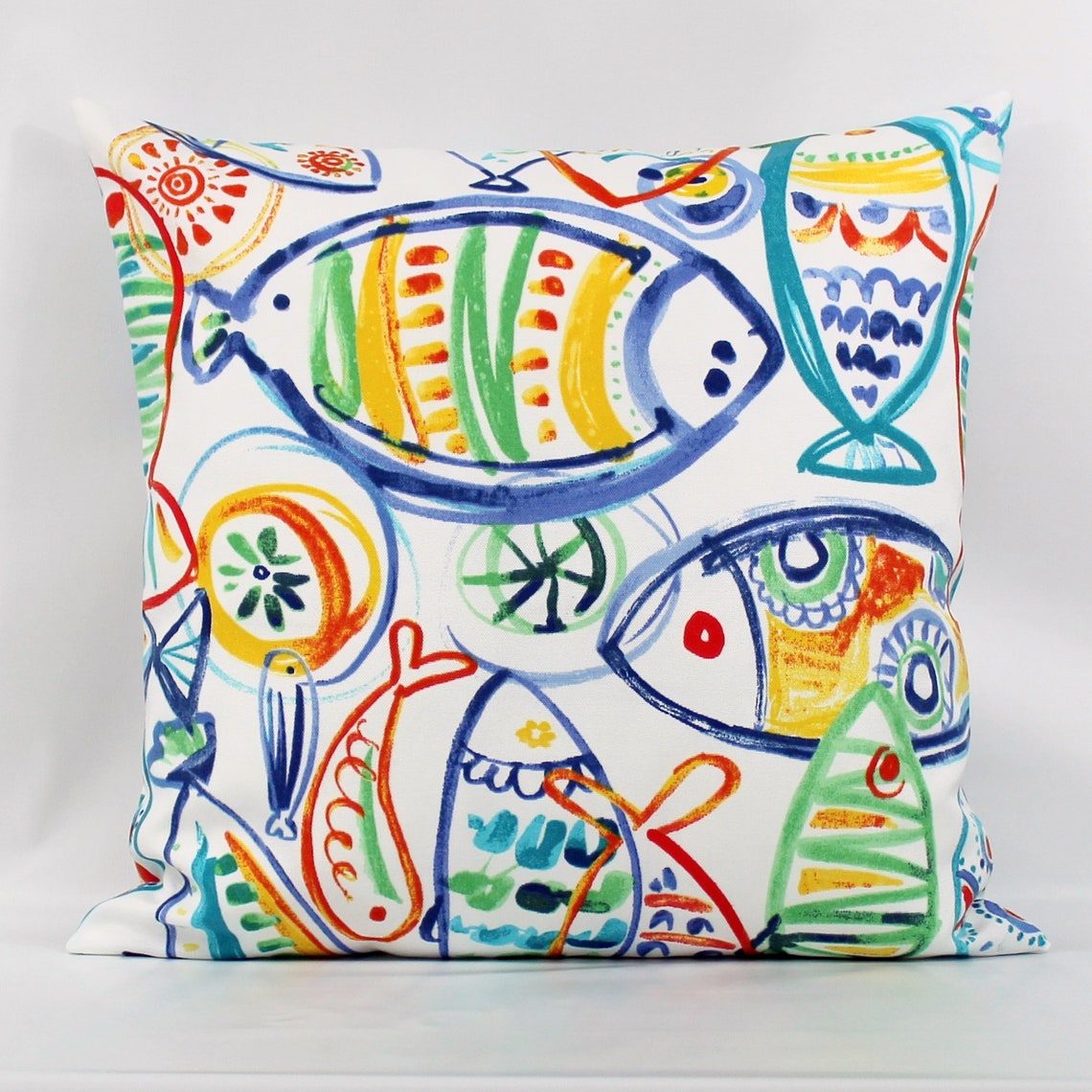Beach House Outdoor Pillow Cover Fish Pillow Cover Nautical Etsy