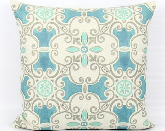 Aqua Pillow Cover, Decorative Throw Pillow, Teal Pillow, Aqua Decor, Aqua Gray Accent Pillow, Aqua Couch Pillow, Aqua Bed Pillow, Zipper