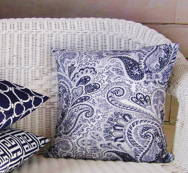 Navy Paisley Throw Pillow Cover Navy Blue Pillow Cover Navy | Etsy
