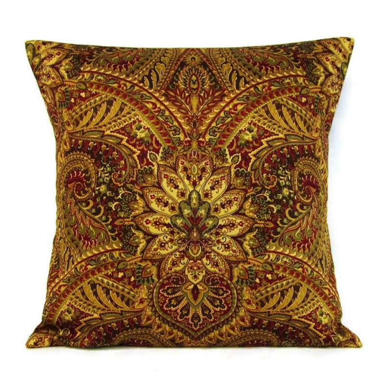 Gold Burgundy Damask Pillow Cover Decorative Throw 16x16 18x18 Etsy