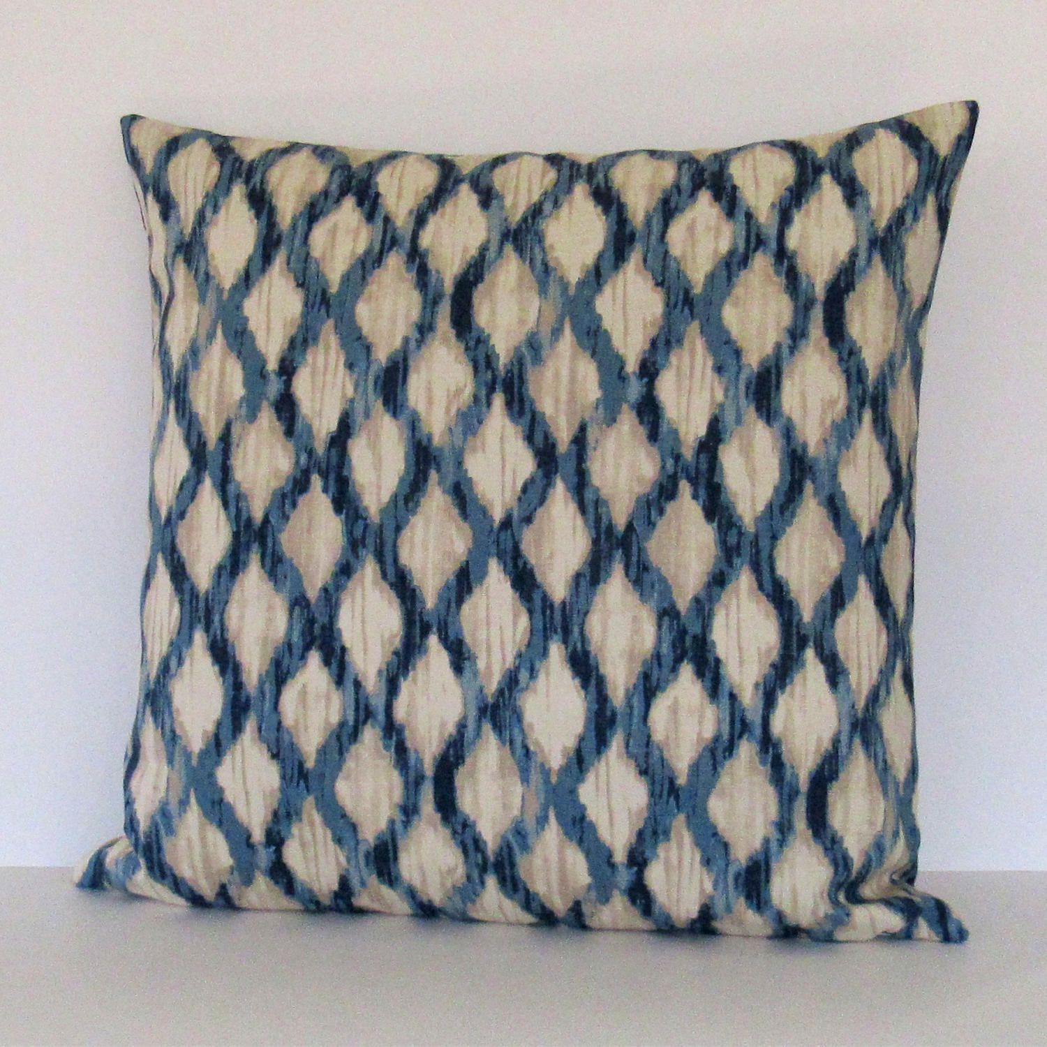 Blue Pillow Cover Blue Lattice Pillow Navy Pillow Teal Etsy