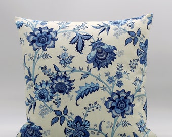 Navy Blue Floral Pillow Cover, Blue Floral Pillow Cover, Traditional Style Decor, Grand Millennial, Blue Couch Pillow, Invisible Zipper