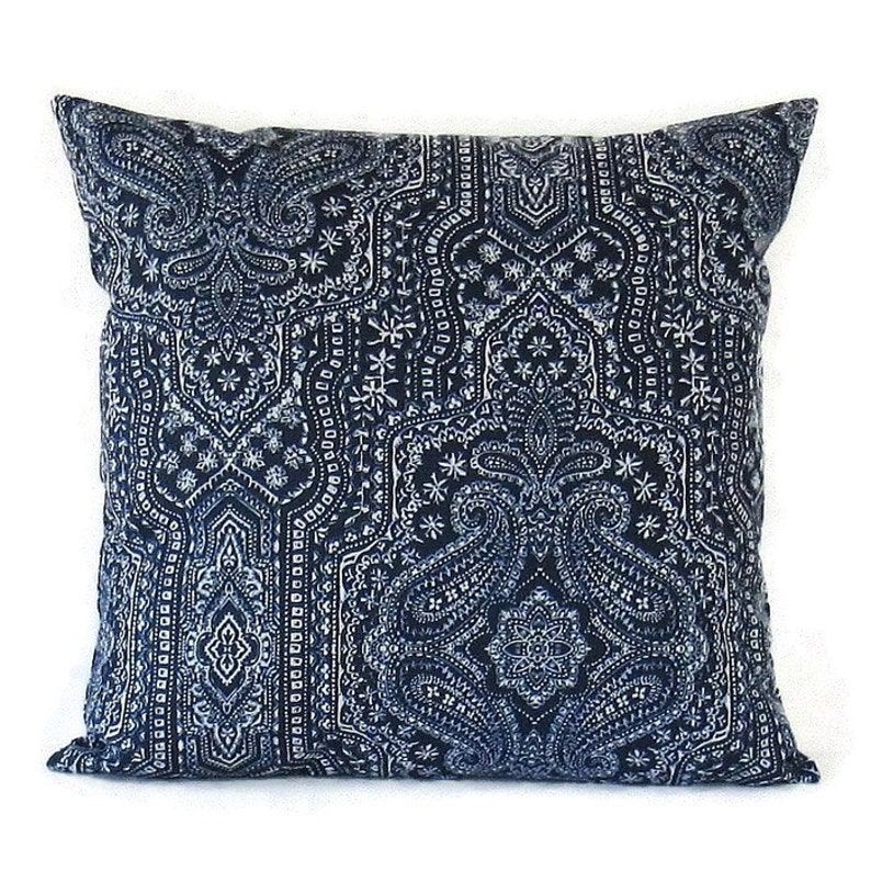 Navy Blue Pillow Cover Paisley Decorative Throw Cushion Sofa Etsy