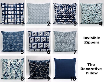 Navy BlueThrow Pillow Cover, Navy Aqua Pillow, Navy Cushion Cover, Coordinating Pillow Covers, Designer, Accent Pillow, Sofa, Bed, Zipper