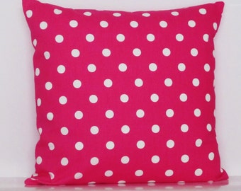 Pink Polka Dot Pillow Cover,  Pink Pillow Cover, Fuchsia Polka Dot Pillow, Polka Dot Throw Pillow, Teen Girls, Lumbar Invisible Zipper