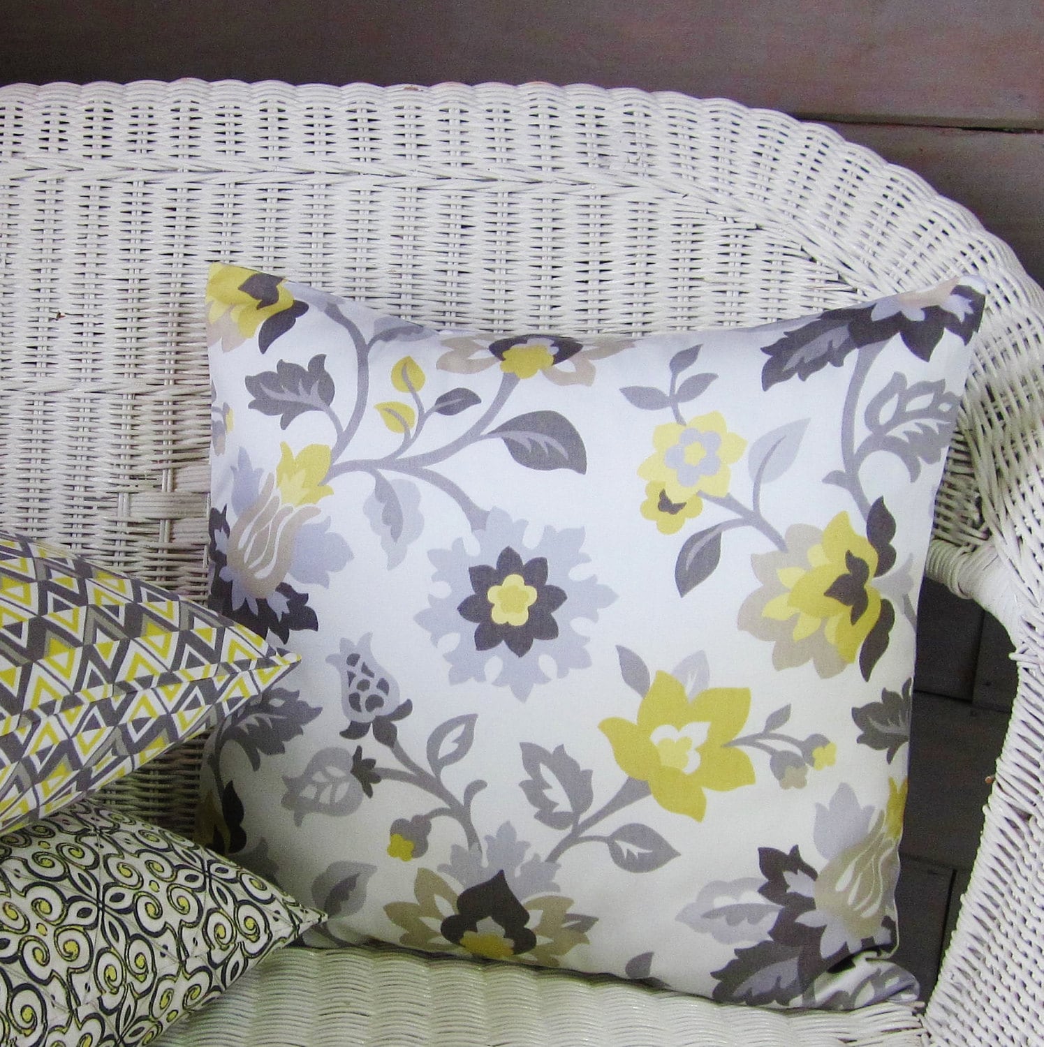 Gray Yellow Pillow Cover Yellow Floral Pillow Yellow Etsy