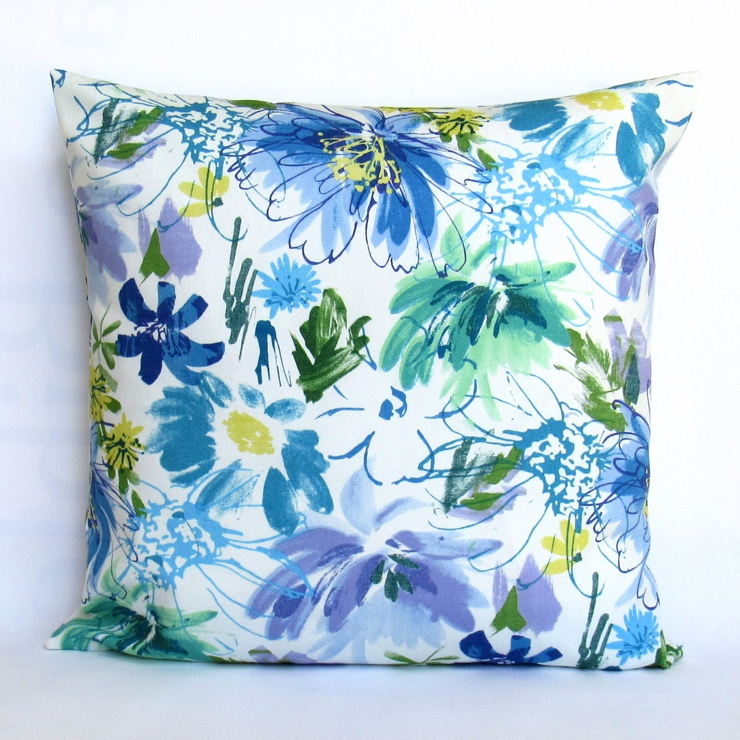 Blue Floral Throw Pillow Cover, Blue Pillow Cover, Blue Purple Throw