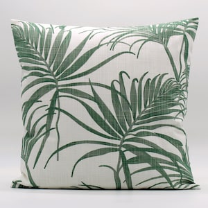 Green Palm Throw Pillow Cover, Coastal Decor Pillow, Green White Pillow Cover, Designer Pillow, Palm Leaf, Palm Tree, Beach House, Zipper