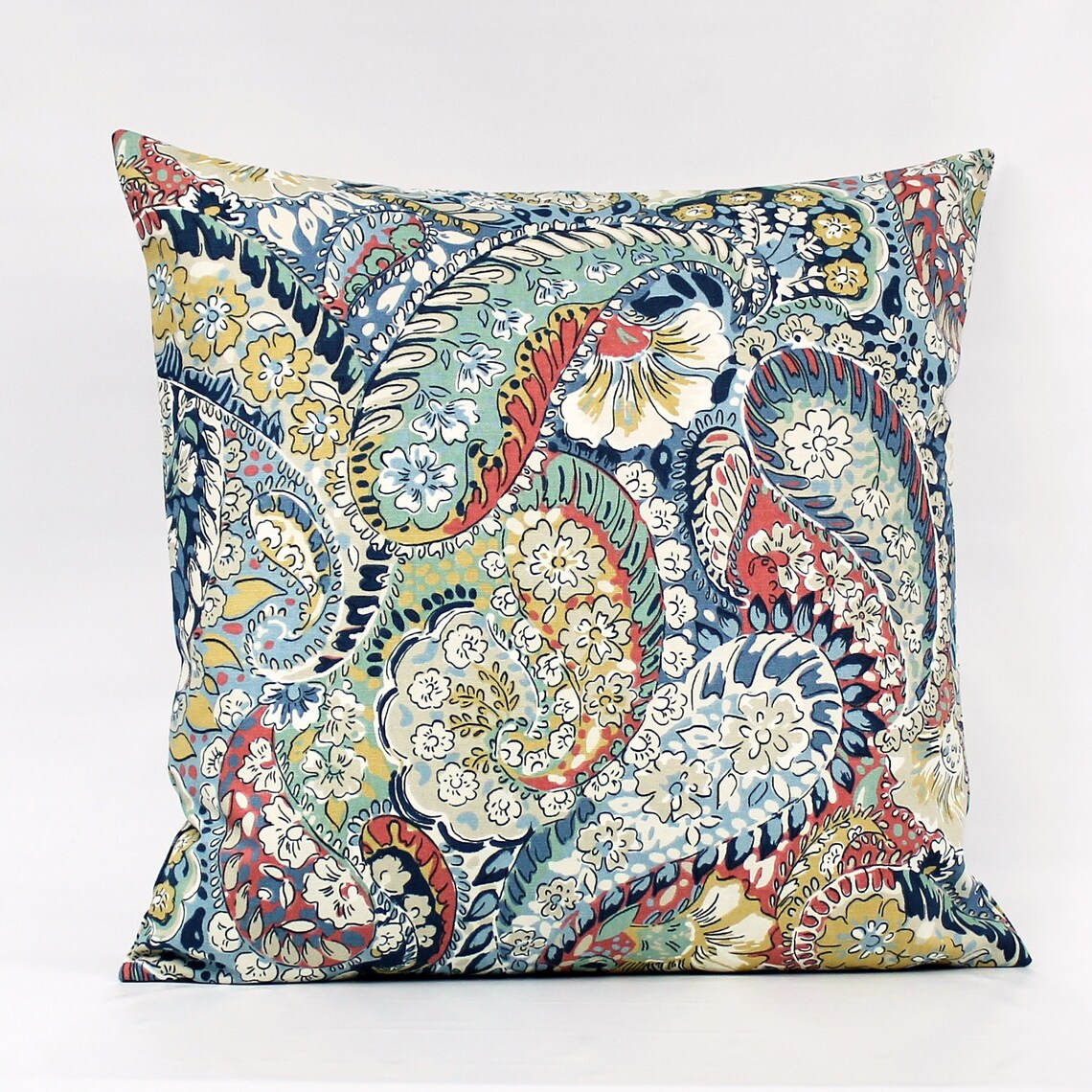 Blue Paisley Pillow Cover Colorful Throw Pillow Multi Color Etsy