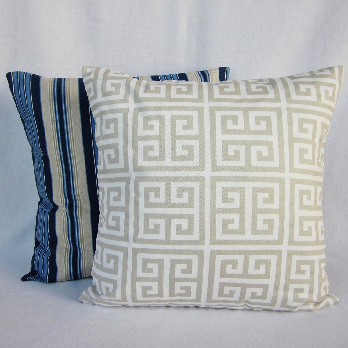 Blue Stripe Pillow Cover Navy Blue Throw Pillow Blue Brown Etsy