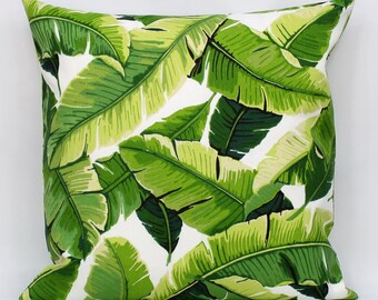 Green Outdoor Throw Pillow Cover, Palm Leaf Pillow Cover, Palm Frond Throw Pillow, Porch Pillow, Patio Pillow, Tropical Pillow, Zipper