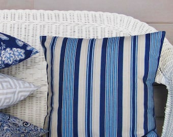 Blue Stripe Pillow Cover, Navy Blue Throw Pillow, Blue Brown Stripe Pillow, Navy Brown Pillow Cover,  Blue Couch Pillow, 12x20, Zipper