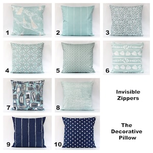 Aqua Navy Throw Pillow Cover, Seaglass Pillow, Aqua Pillow, Seafoam, Spa Blue, Spa Blue White Taupe, Lumbar, Coastal Living Pillow, Zipper