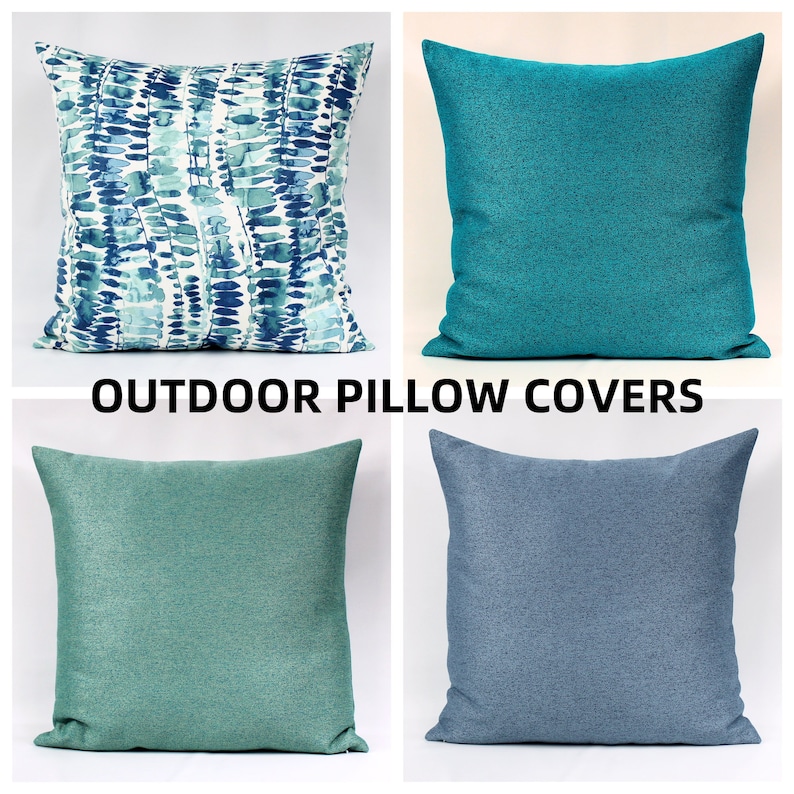Navy Aqua Outdoor Pillow Cover Aqua Outdoor Pillow Cover Etsy