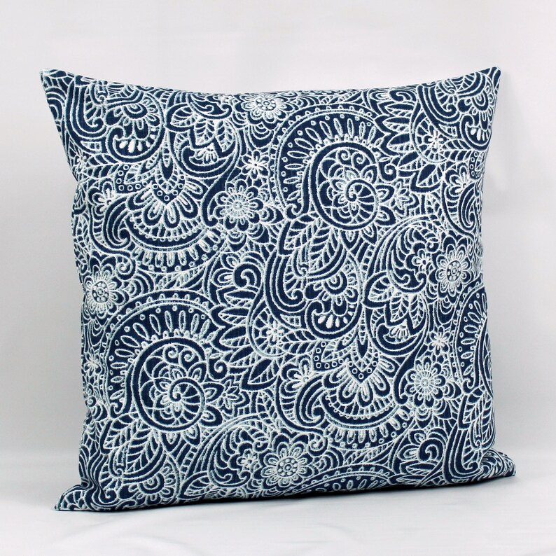 Navy Blue Paisley Throw Pillow Cover Navy Blue Pillow Cover Etsy