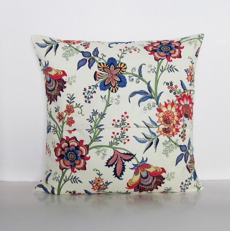 Navy Blue Floral Pillow Cover, Burgundy Floral Pillow Cover, Traditional Floral Pillow Cover, Navy Red Throw Pillow Cover, Invisible Zipper image 4