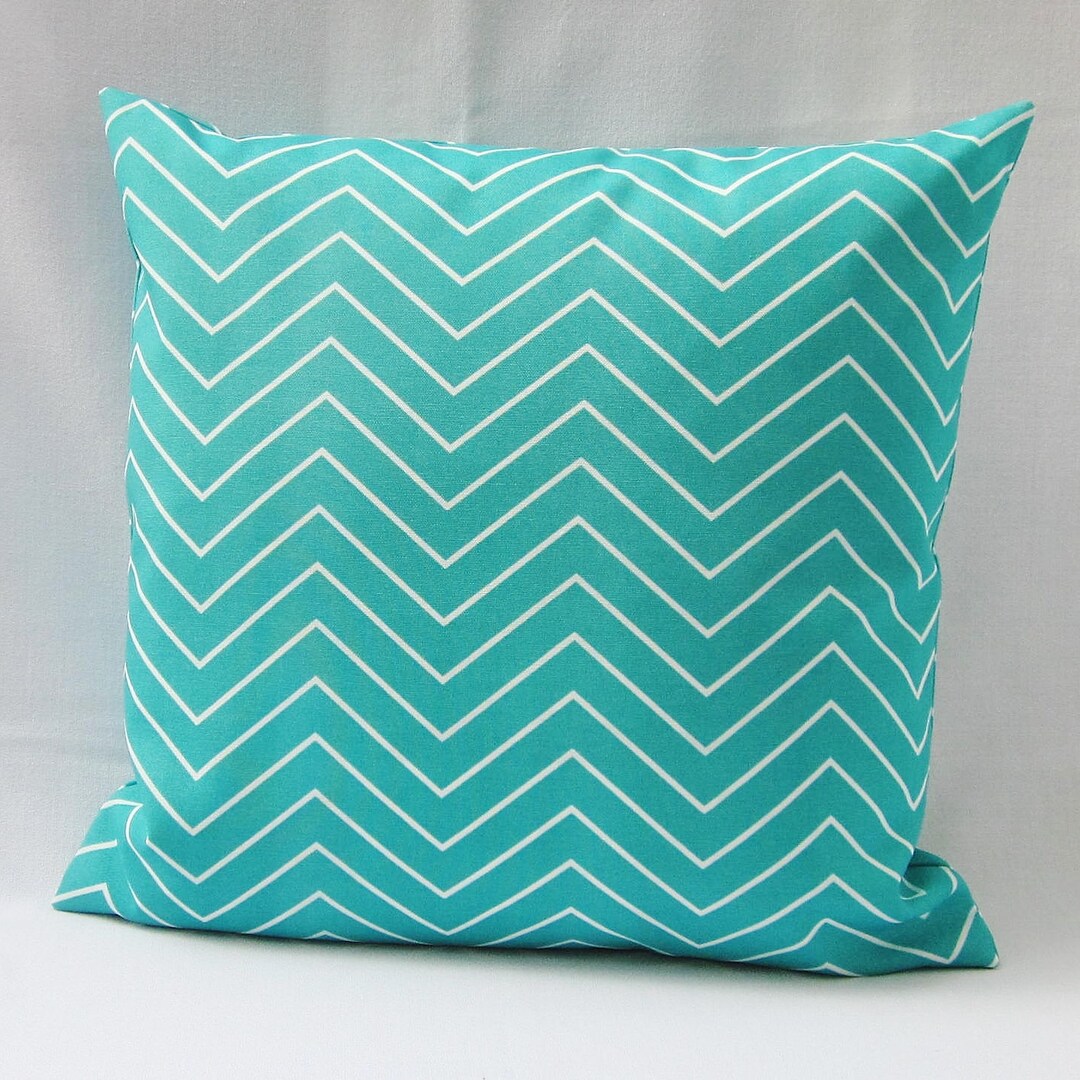 Aqua Outdoor Pillow, Aqua Chevron Pillow Cover Decorative Throw Accent