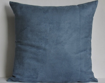 Blue Suede Pillow Cover Decorative Throw Accent Toss Sofa Bed Lumbar 16x16 18x18 20x20 22x22 12x16 12x18 12x20 14x22 Zipper