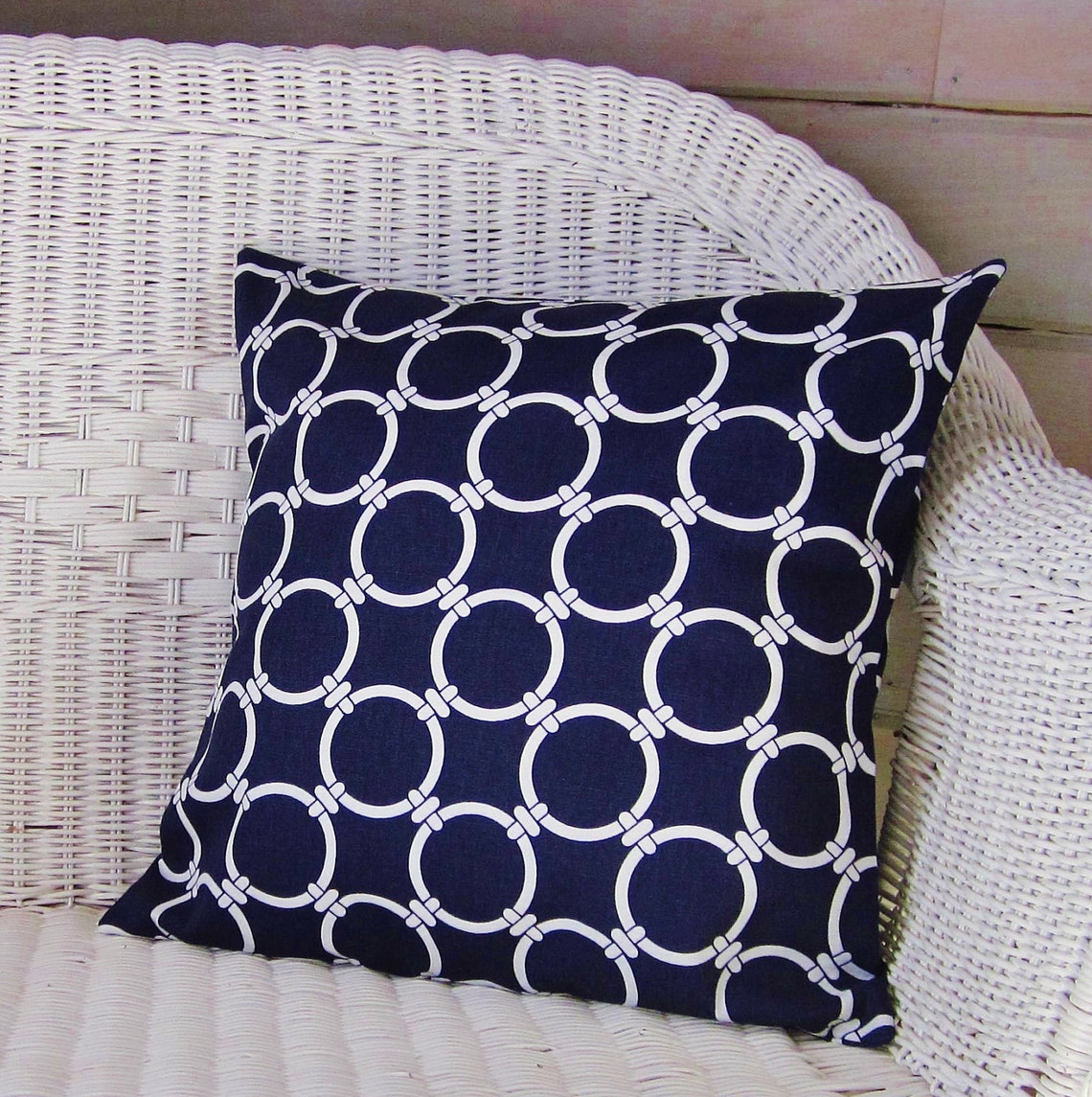Navy Pillow Cover Nautical Circles Decorative Throw Accent Etsy