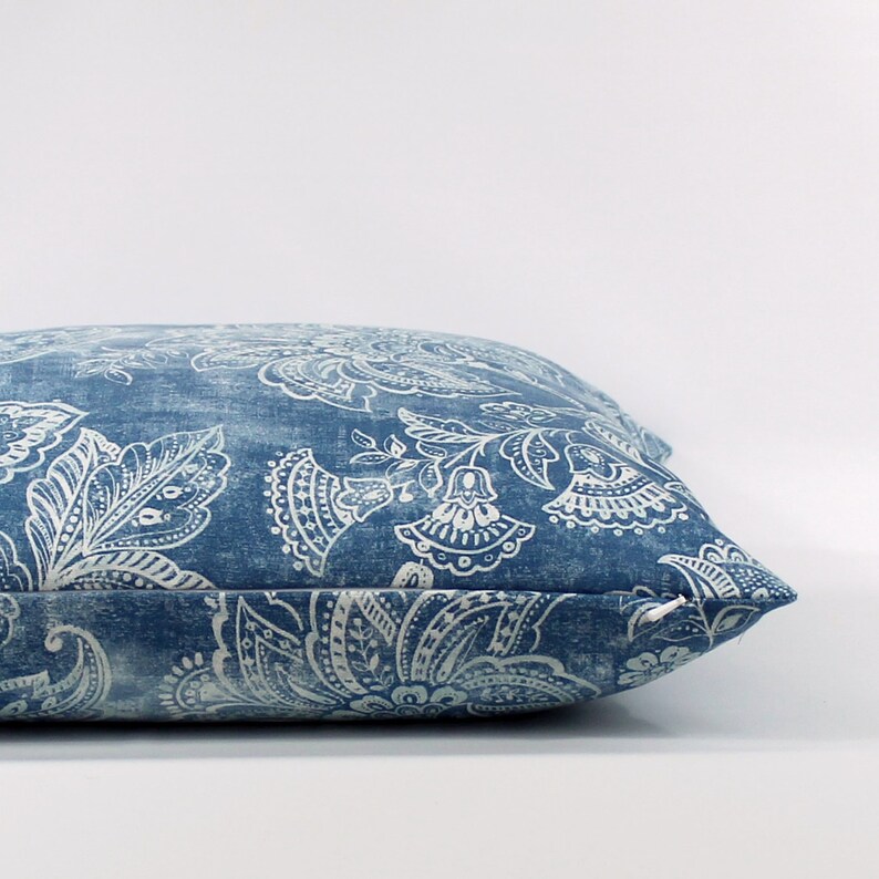 Blue Pillow Cover Blue Floral Pillow Denim Blue Pillow Blue Etsy