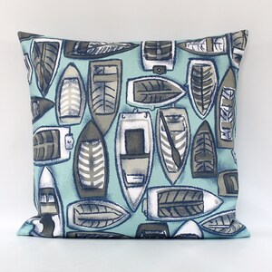 Aqua Navy Boat Throw Pillow Cover, Boat Pillow, Beach Pillow, Seafoam, Spa Green, Spa Blue, White, Lumbar, Coastal Living, Beach, Zipper
