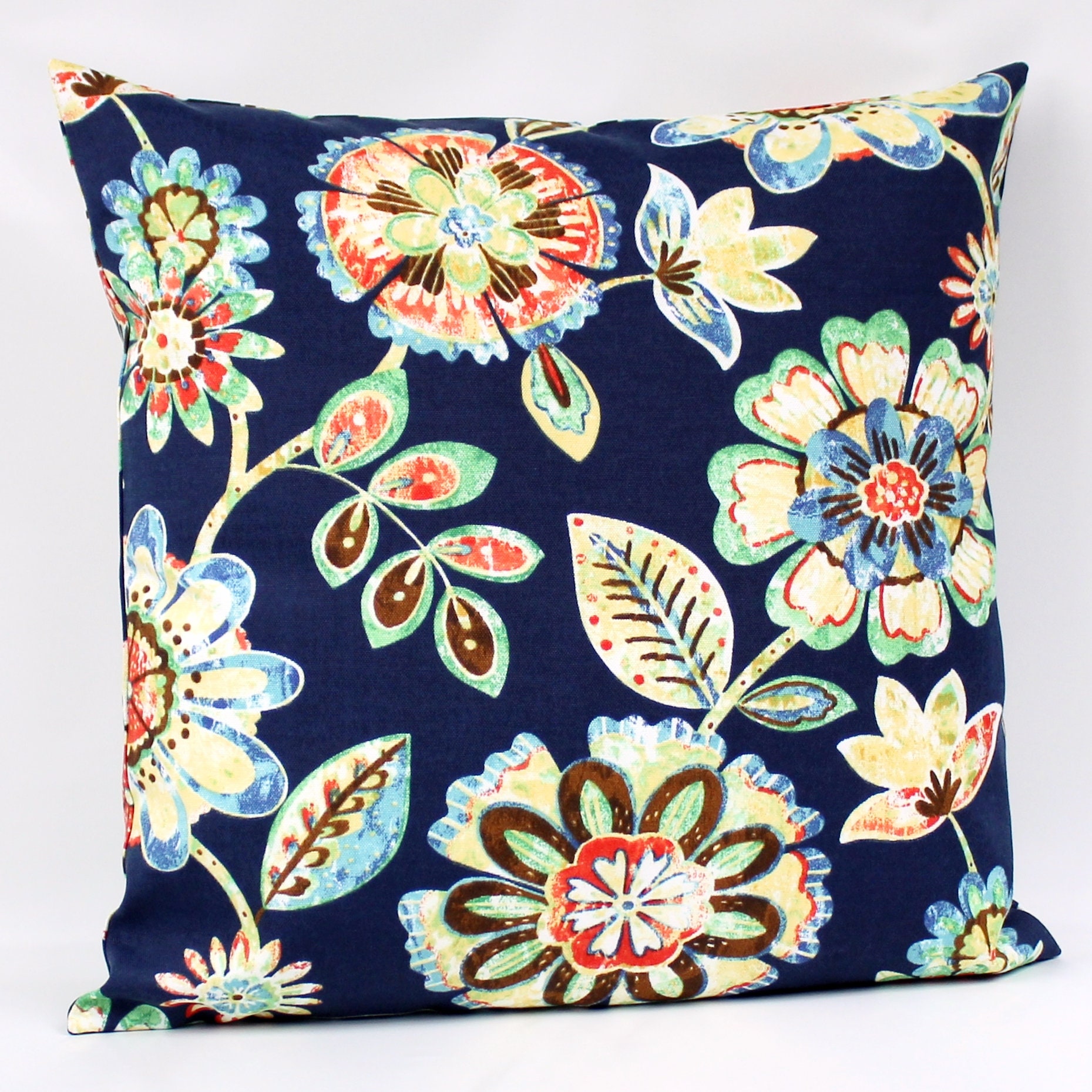 Navy Floral Outdoor Pillow Cover Navy Blue Outdoor Pillow Etsy